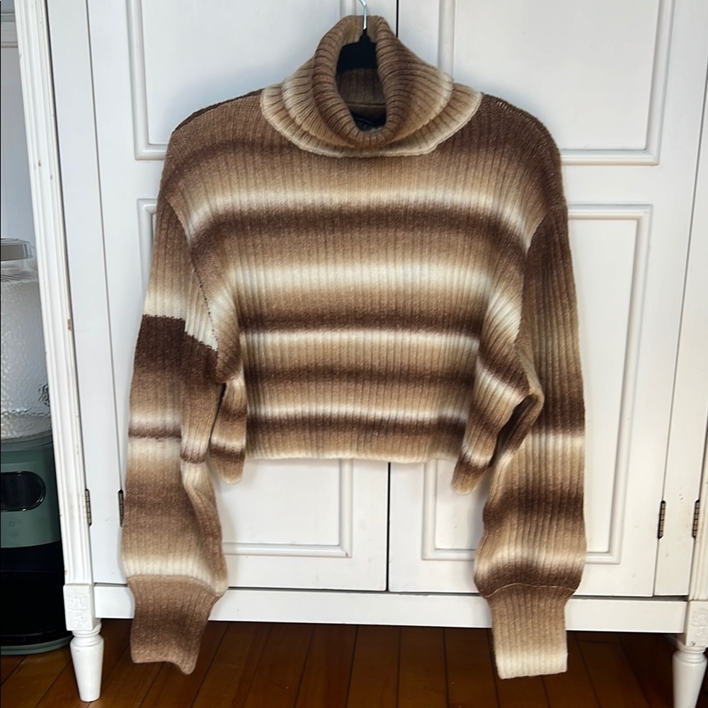 Striped Brown and Cream Turtleneck Sweater